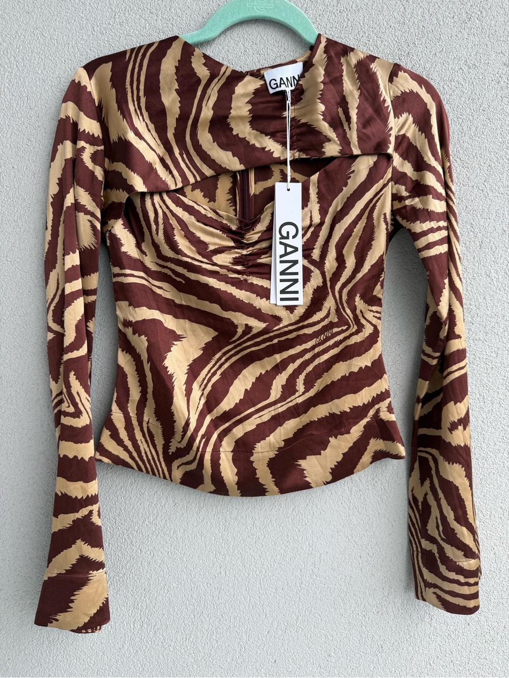 Ganni Brown & Tan Zebra-Print Long Sleeve Top